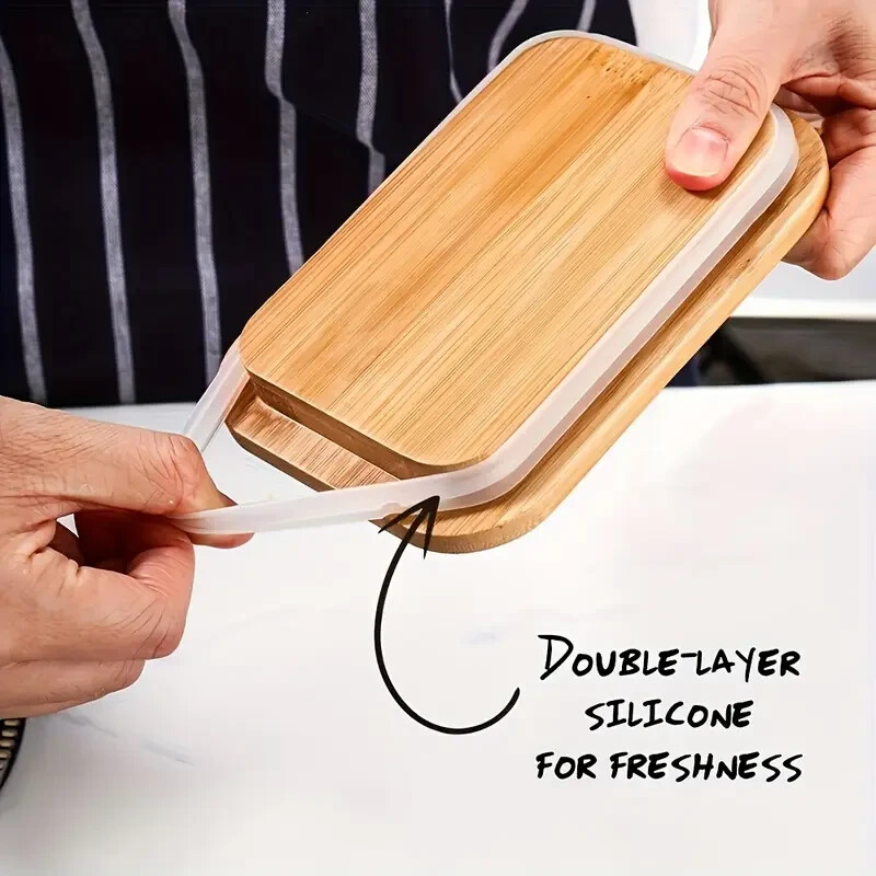 Green Butter Dish with Lid & Curler Knife  Metal Keeper + Silicone Sealing