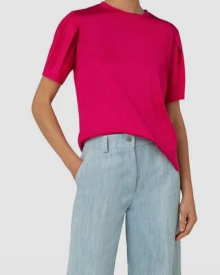 $395 Akris Punto Womens Pink Pleated Short Sleeve Crewneck T-Shirt Top Size US 4