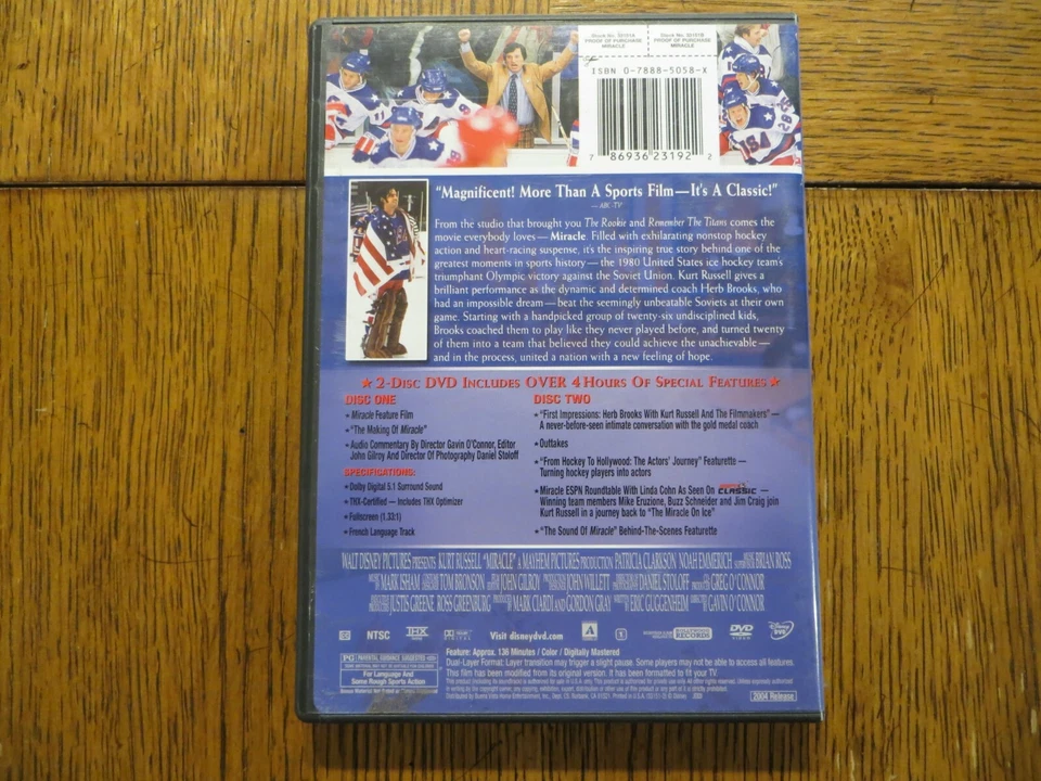 Miracle - Kurt Russell, Patricia Clarkson, Nathan West 2004 Disney DVD VERY GOOD - Image 2 of 4