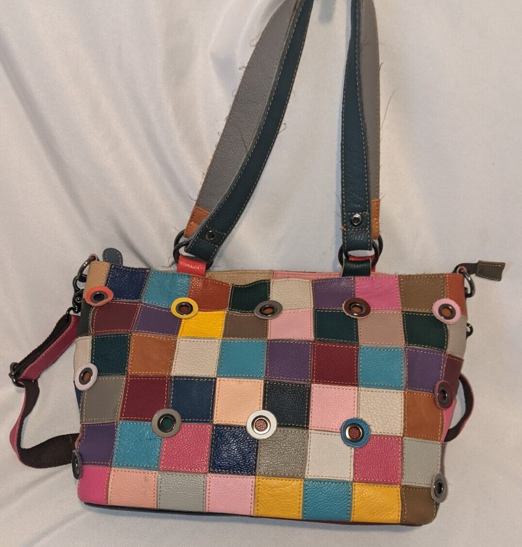 AMERILEATHER Multicolor PATCHWORK Grommet Tote BA… - image 3