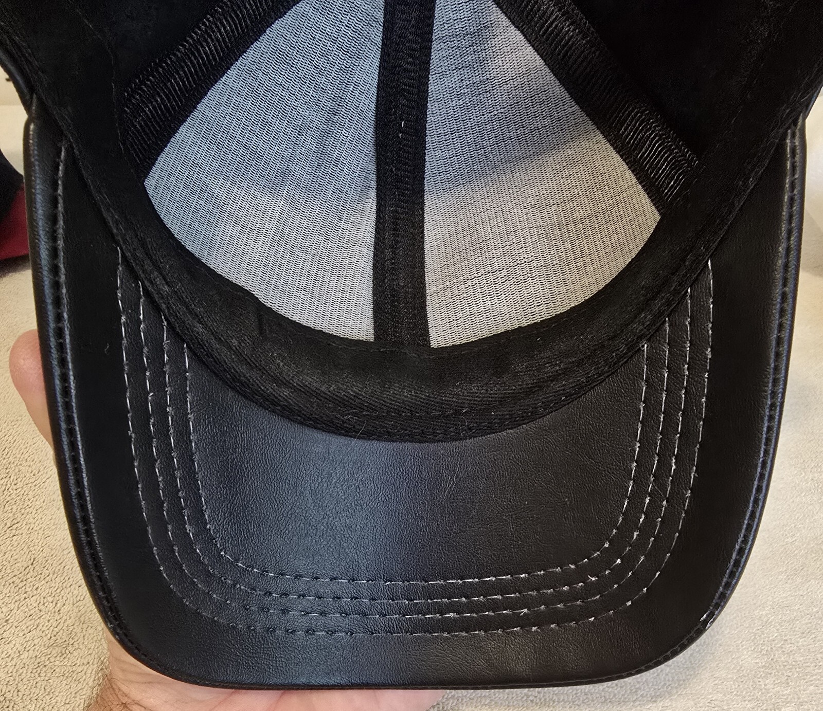 Genuine Solid  Black Leather Adjustable Baseball … - image 9