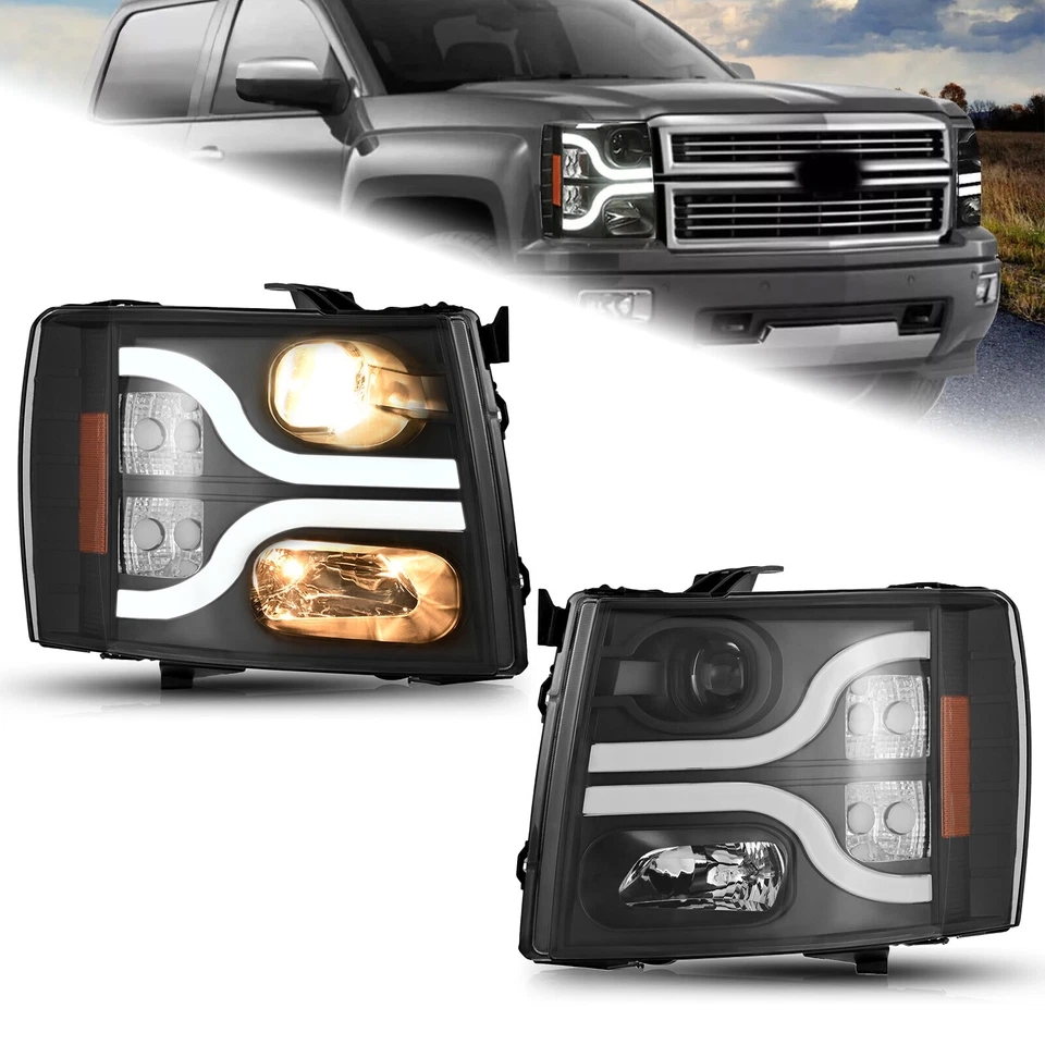For 2007-2013 Chevy Silverado 1500 2500 3500 LED Headlights Projector Black - Image 2 of 4
