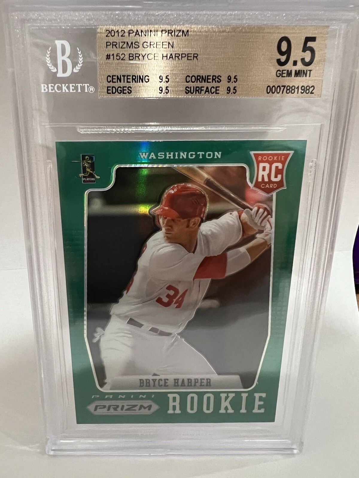 2012  PRIZM #152 GREEN PRIZM BRYCE HARPER ROOKIE RC BGS 9.5