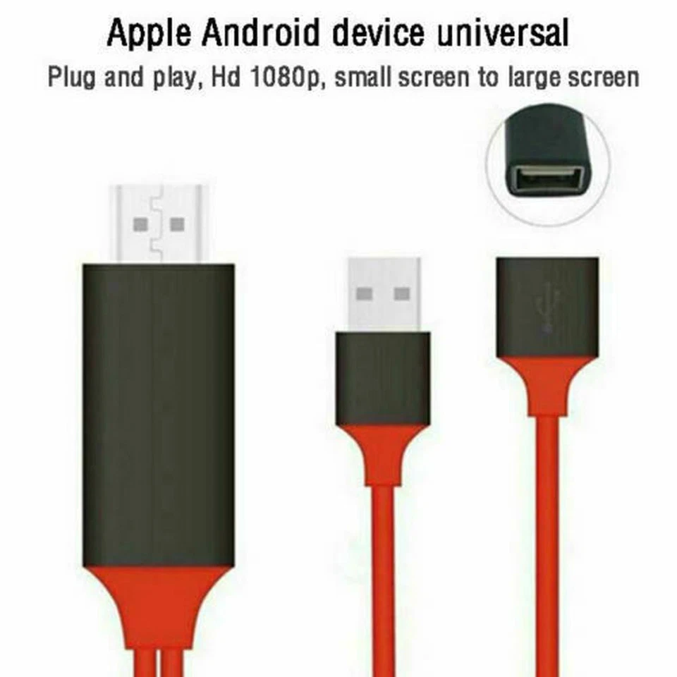 1080P HDMI Mirroring Cable Phone to TV HDTV AV Adapter For iPhone 14 12 Samsung - Image 3 of 4