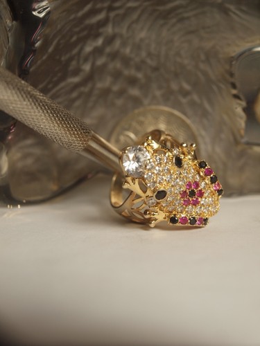 585 YELLOW GOLD FROG DESIGN CLUSTER RING - RUBY , SAPPHIRE & ZIRCONIA ! - Picture 13 of 20