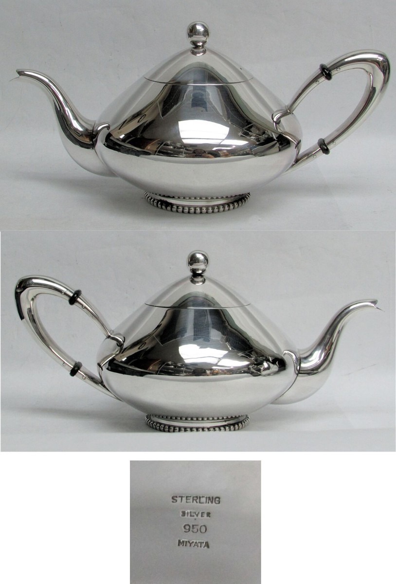 MODERNISTIC JAPANESE MIYATA 950 FINE SILVER 4 PIECE COFFEE & TEA