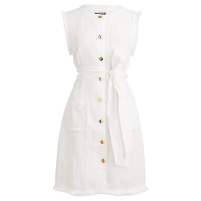 New J Crew Shirt Dress Womens XL Linen Raw Hem Belted Knee Length White  BY817 | eBay