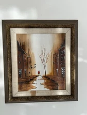 Albert LeGrand Solitary Walker French St. Oil on Canvas Painting Signed c1960s