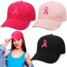 3 Pcs Breast Cancer Awareness Hat Pink Ribbon Embroidered Cap Adjustable Base...