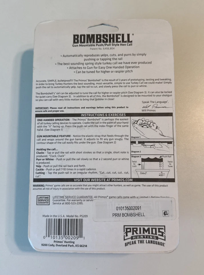 PRIMOS HUNTING BOMBSHELL TURKEY CALL Model No. PS209 Push/Pull Style *NEW* - Image 2 of 3
