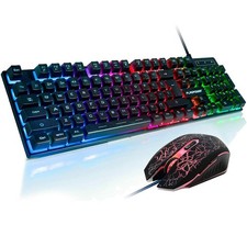 RGB Gaming Keyboard, Breathing Mouse Combo, Backlit Mechanical Feel, 4800DPI