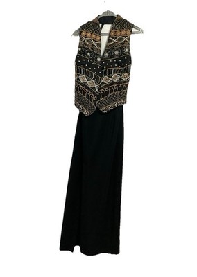 Langes schwarzes Kleid - Maïck Harold - hinterlegtes Muster - Größe 40
