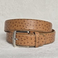 Authentic Tan Ostrich Italian Style Leather Mens Belt Large Exotic Luxury Silver
