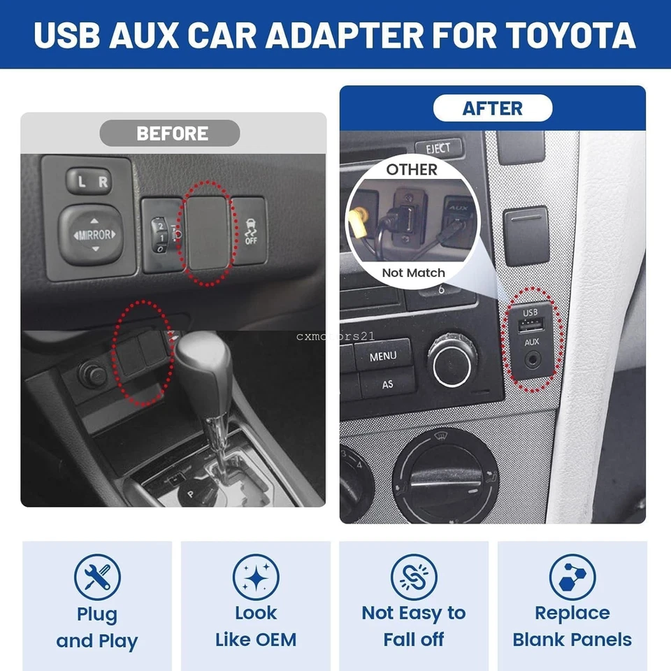 USB AUX Car Dash Panel Mount w/ 3.5mm Input For Toyota Prius 12-19 Corolla 07-19 - Image 4 of 4