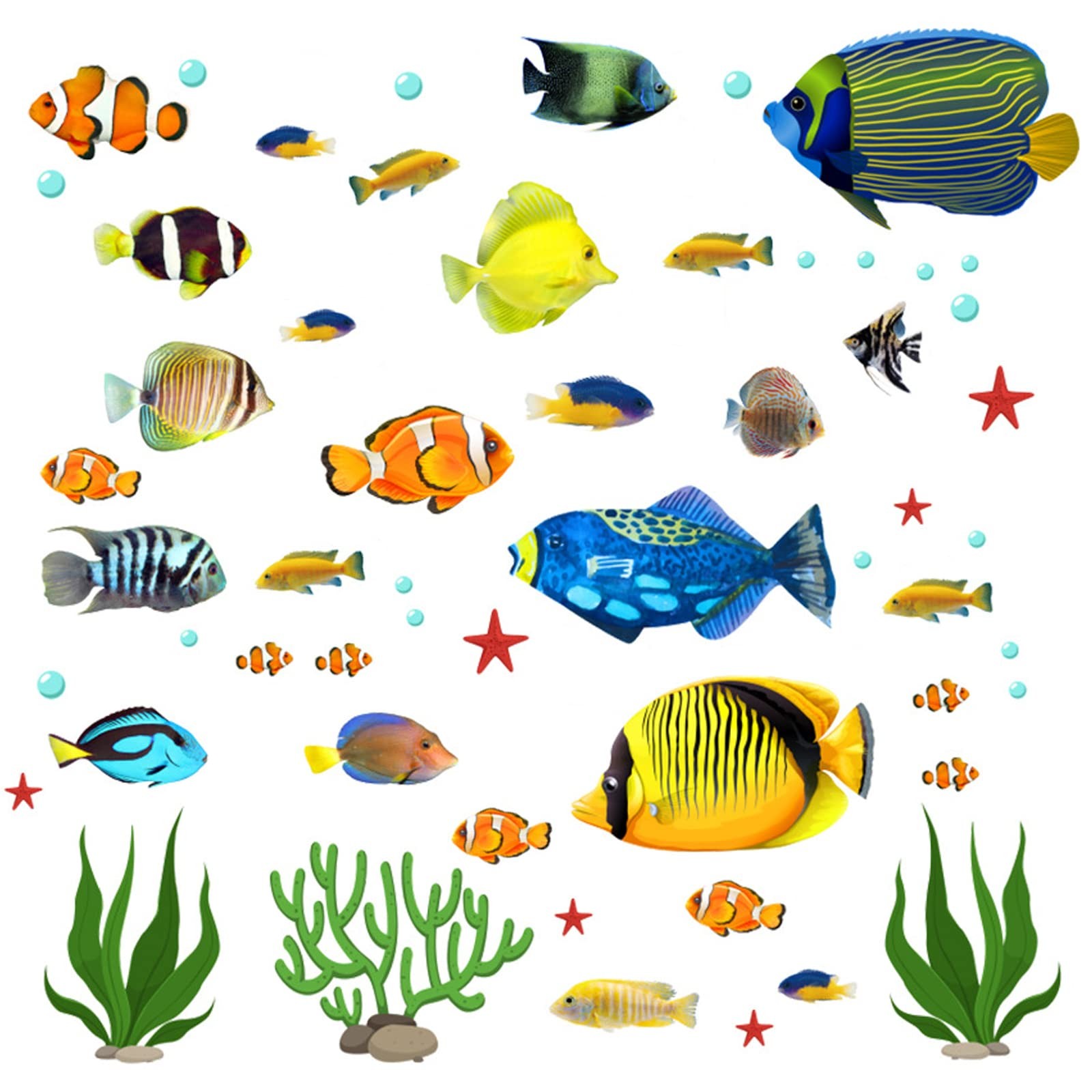 Stickers muraux poissons tropicaux sous la mer en vinyle imperméable pour chambre d'enfant