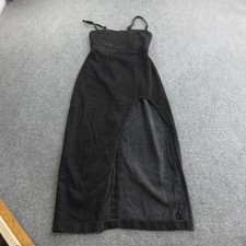 Reformation Jeans Dress Womens 0 Black Denim Midi Slip Bodycon Square Neck Slit