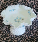 Fenton Hobnail Bluebell Milk Glass Compote