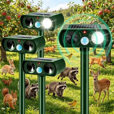 4 Pack Outdoor Waterproof Solar Ultrasonic Animal Repellent, With Motion Sensing