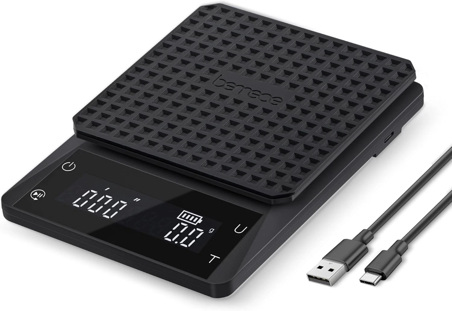 Bemece Digital Kitchen Scale with Timer, 0.1g/3kg High Precision, Grey Black