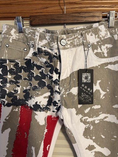 KU LANG BU LUO Damen Jeans 32 amerikanische Flagge Camouflage abstrakter Druck 4. Juli - Bild 4 von 16