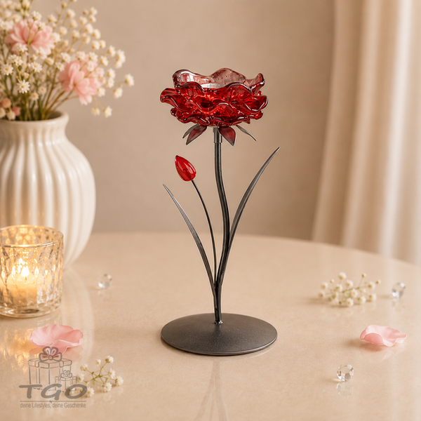 Formano Teelichthalter Leuchter 1Flm. 25Cm BlüTe Rot-Silber- 636300K-image