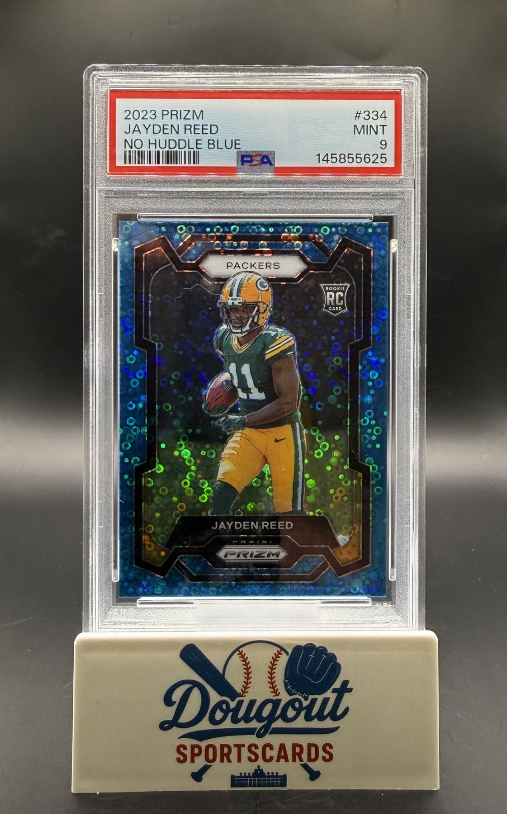 2023 Panini Prizm - Rookies Jayden Reed #334 No Huddle Blue Prizm /95 (RC) PSA 9 view 1