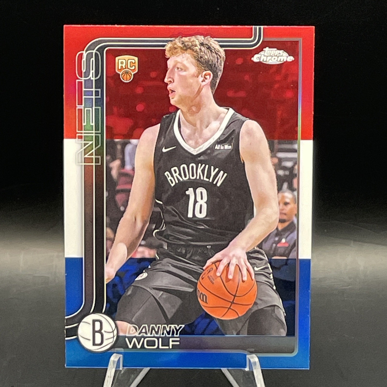 2025-26 Topps Chrome Red White & Blue Refractor #277 Danny Wolf Rookie Nets