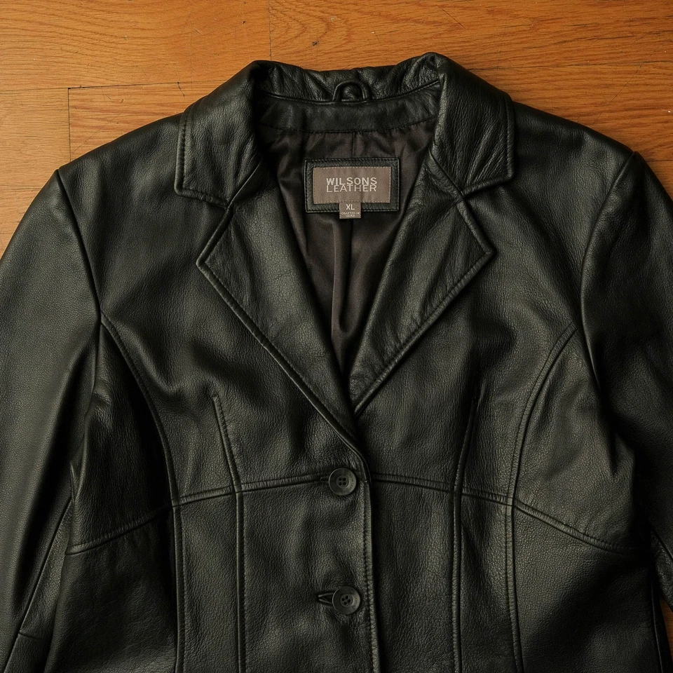 Chaqueta Blazer Wilsons Cuero Negra Mujer XL Botón Frontal A Medida Clásica Otoño Foto 3 de 4