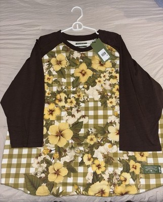 Levi's Denim Tears Women's Floral Check Raglan Tunic Top XXL Cotton Brown