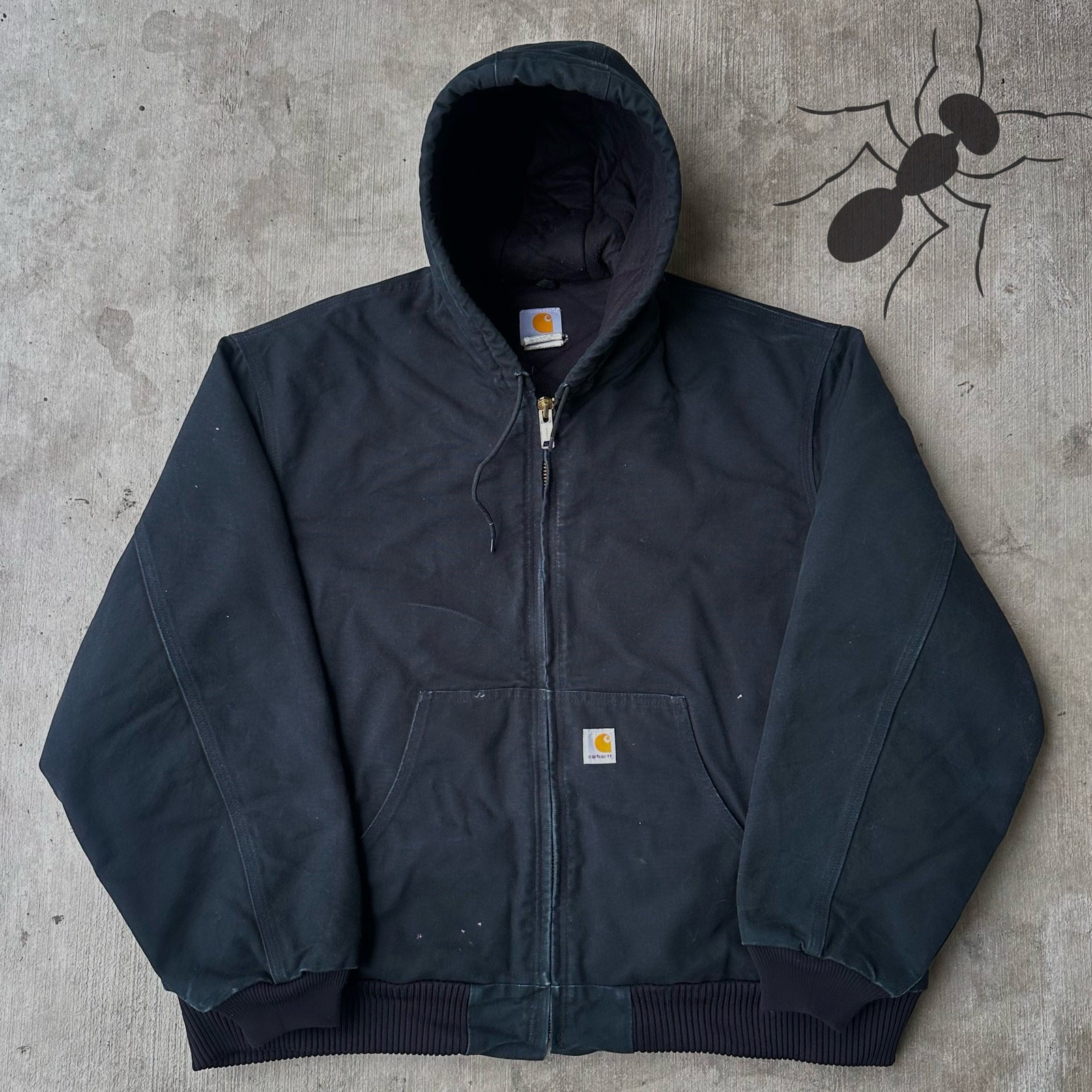 Y2K Vintage Carhartt Black Hooded Work Jacket Heavy Duty