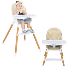 Convertible Baby High Chair, 3 in 1 Wooden Highchair/Booster/Chair with Removabl