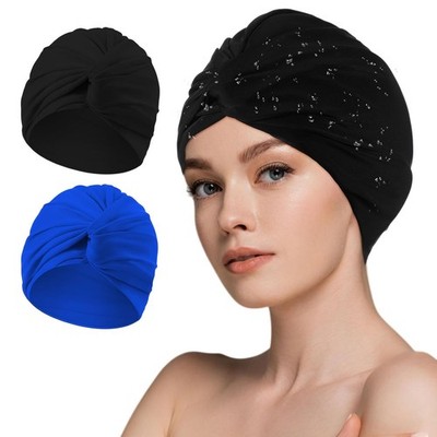 Women's Swim Caps Polyester Turban Non Slip Strong Swimming Hats Blue Black