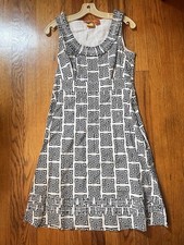 Tory Burch Dress Shift Black White Geometric monogram Designer Women Size 8