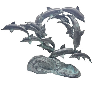 Bronze Dolphin Pod Sculpture   15 Dolphins Leaping Over Ocean Waves