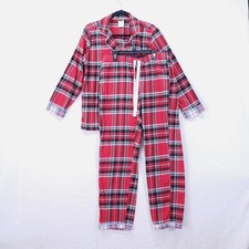 Lands End Size L 100 Cotton Flannel Holiday Plaid Pajama Set Shirt And Pants