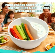 Multi Use 2 Part Food Bowls 4 Packs- BPA-Free Stackable Bowls With Side Section 