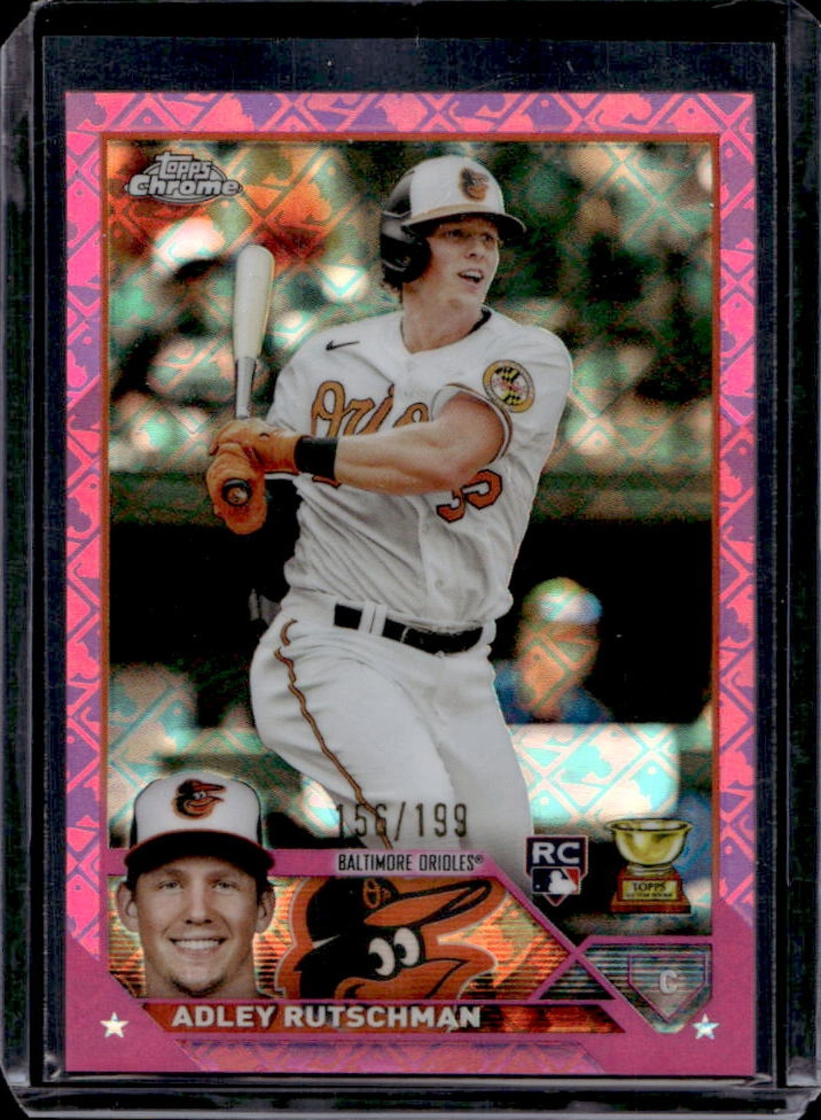 2023 Topps Chrome Logofractor Adley Rutschman RC Pink Refractor #/199 Orioles