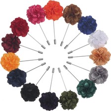 15 Pieces Men'S Lapel Pin Handmade Satin Flower Boutonniere Pin with Gift Box fo