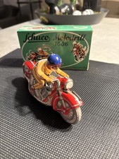 Original Schuco Moto-Drill 1006 Motorrad; Fahrer "6" mit seltenem blauen Helm!