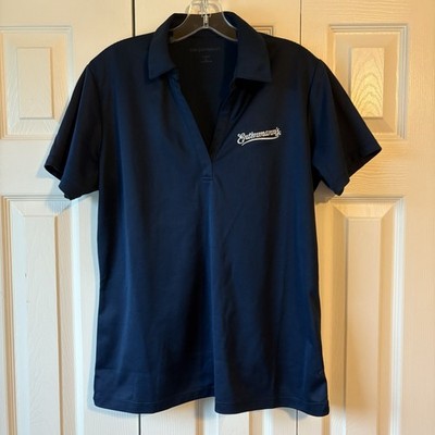 Entenmann's Navy Blue Short Sleeved V-Neck Collared Shirt Womens Size L