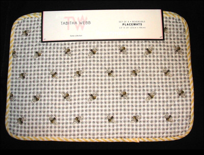 Farmhouse Bees Quilted Placemats - Set of 4 - Reversible - Tabitha Webb - New