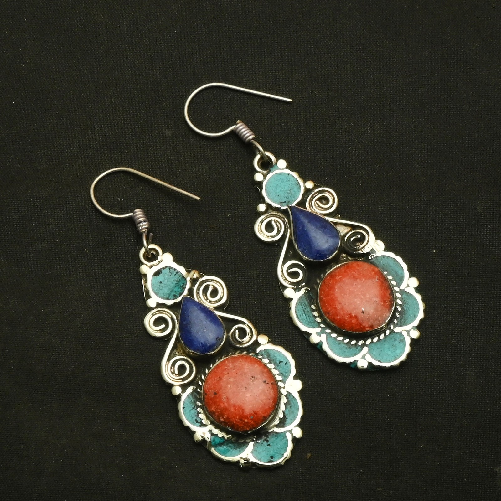 Turquoise Coral Gemstone Drop Dangle Tibetan Earrings Jewelry Gift 2.2