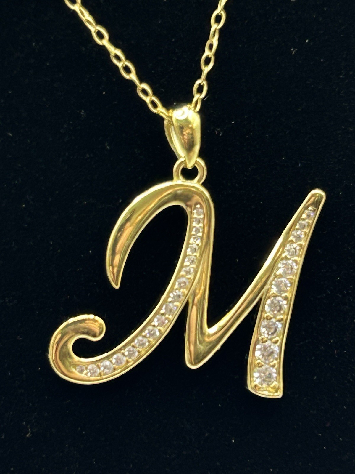 Gold Plated Sterling Cursive M Script Initial wit… - image 7