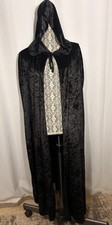 Unisex Black Crushed Velvet Hooded Cloak Cape Witchy Gothic One Size Fits Most