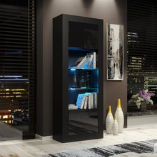 Display Cabinet – 170cm – High Gloss Doors – LED – Tall Modern Unit – LUNARO