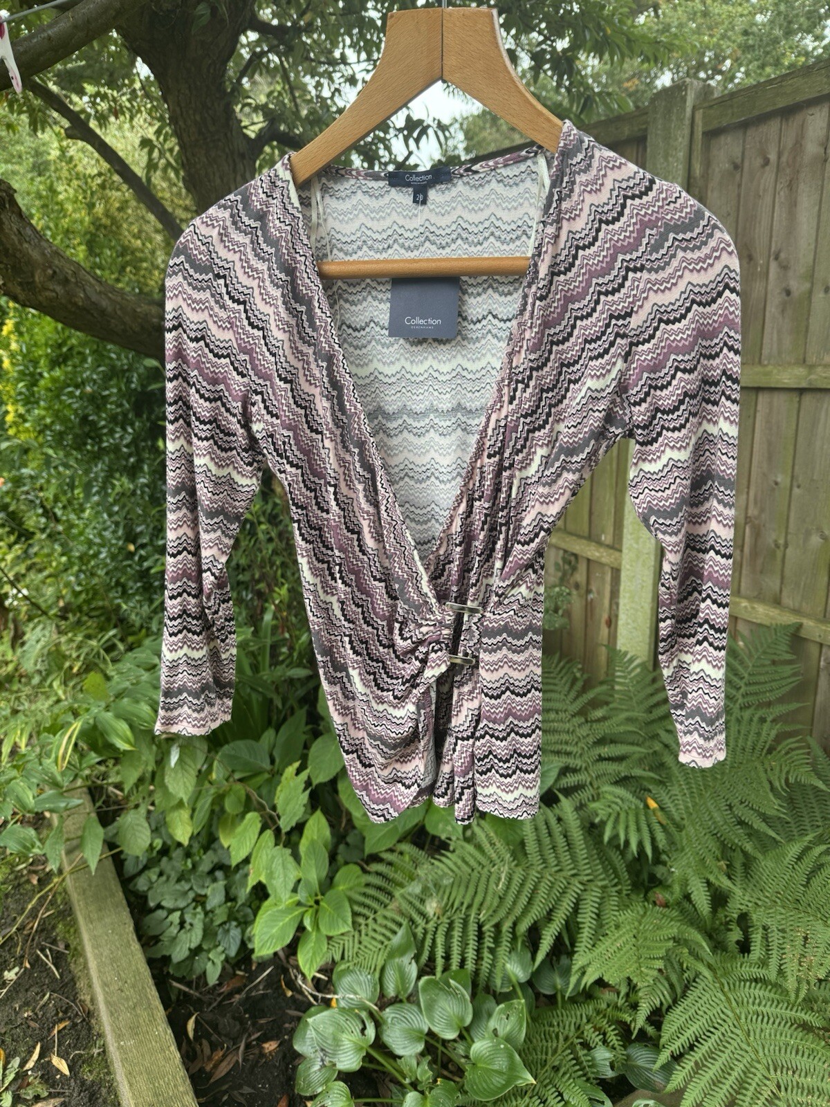 New COLLECTION BY DEBENHAMS Purple Plum Mock Wrap Stretchy Top Size UK 20 EU 48