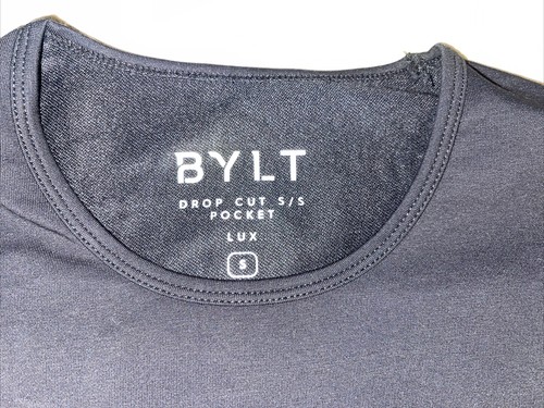 NWT BYLT Mens Sz S Black Gray Lux Drop Cut Pocket Performance Stretch T Shirt - Picture 9 of 9