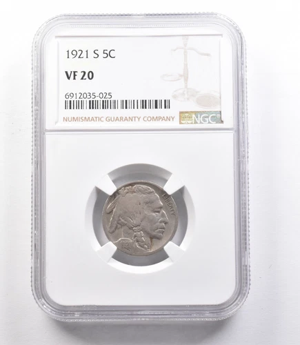 1921-S Indian Head Buffalo Nickel VF20 NGC *1952