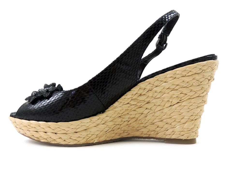 Alpargatas Thea para mujer Alfani peep-toe tiras negras estampado de serpiente talla 8 M Foto 2 de 4