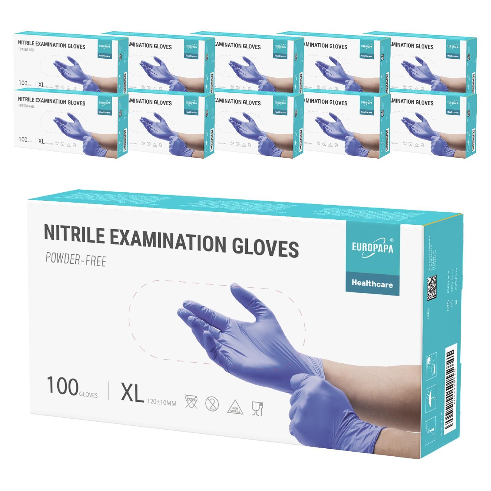 Nitrile Examination Gloves, Purple, XL, Pack of 1000